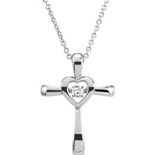 14K White .08 CTW Diamond Heart Cross Mystara® 18 Necklace