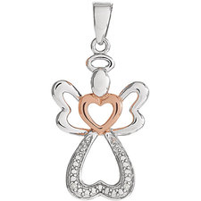 Sterling Silver & 14K Rose Gold Vermeil 28x12.6 Mm Diamond Angel Pendant