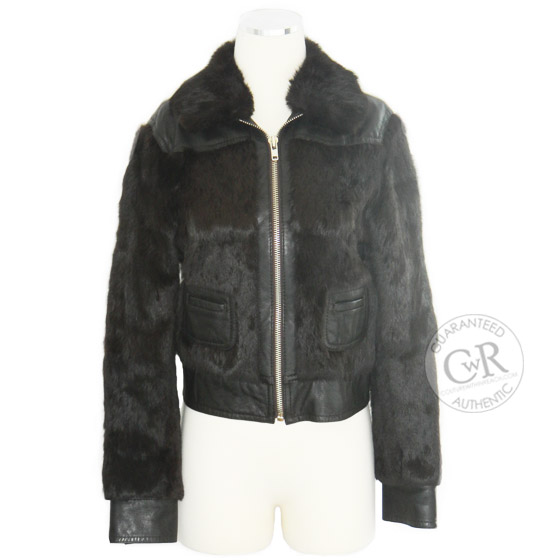 MARC JACOBS Fur Bomber Leather Trim Jacket