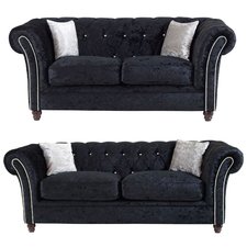 Black Crushed Velvet Sofa Set - SD108