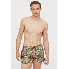 Short Patterned Swim Shorts - Yellow/leopard print - Men | H&M US