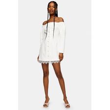 Ecru Lace Bardot Mini Dress