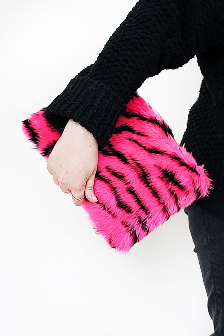 Pink Tiger Faux Fur Clutch
