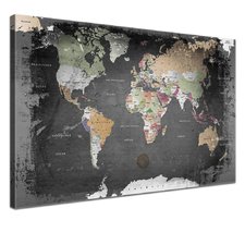 Leinwandbild - Weltkarte Graphit - Pinnwand - Luxus, Deutsch
