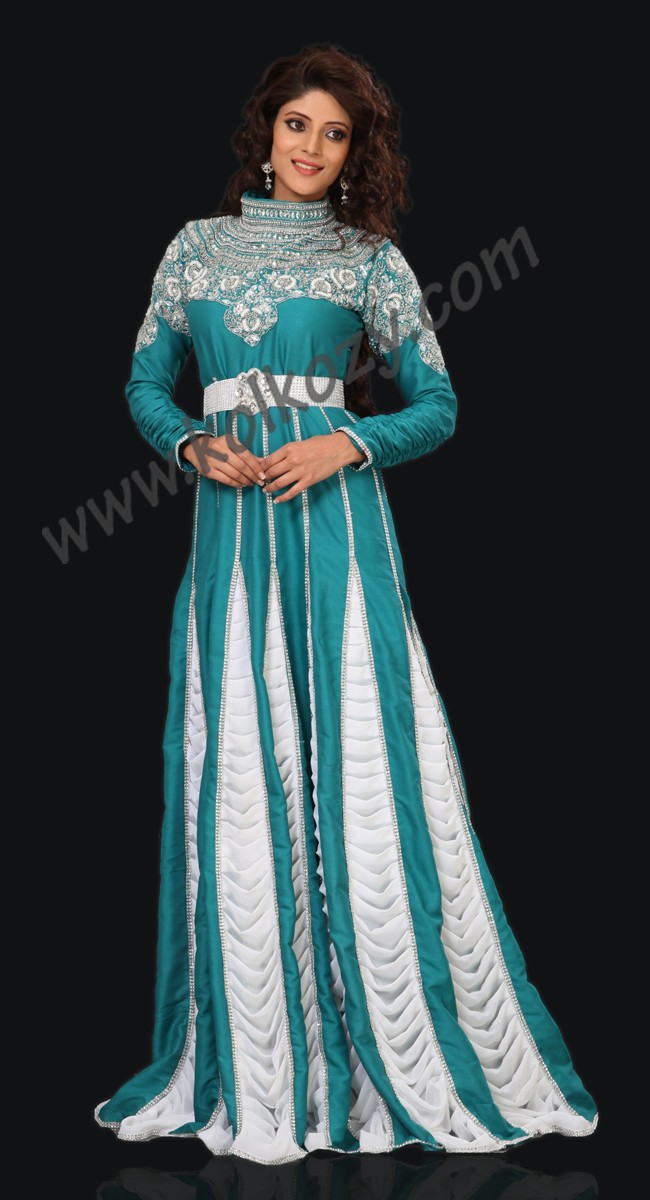 Exquisite Cyan Blue Embroid...