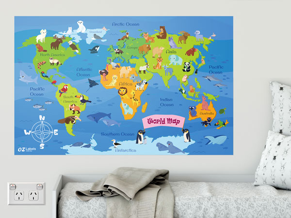 Animal World Map Wall Stickers