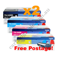 2 Sets Genuine Brother tn348 Toner Cartridges B/C/M/Y