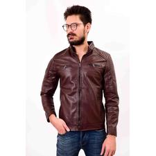 Mens PU Leather Jacket Wine