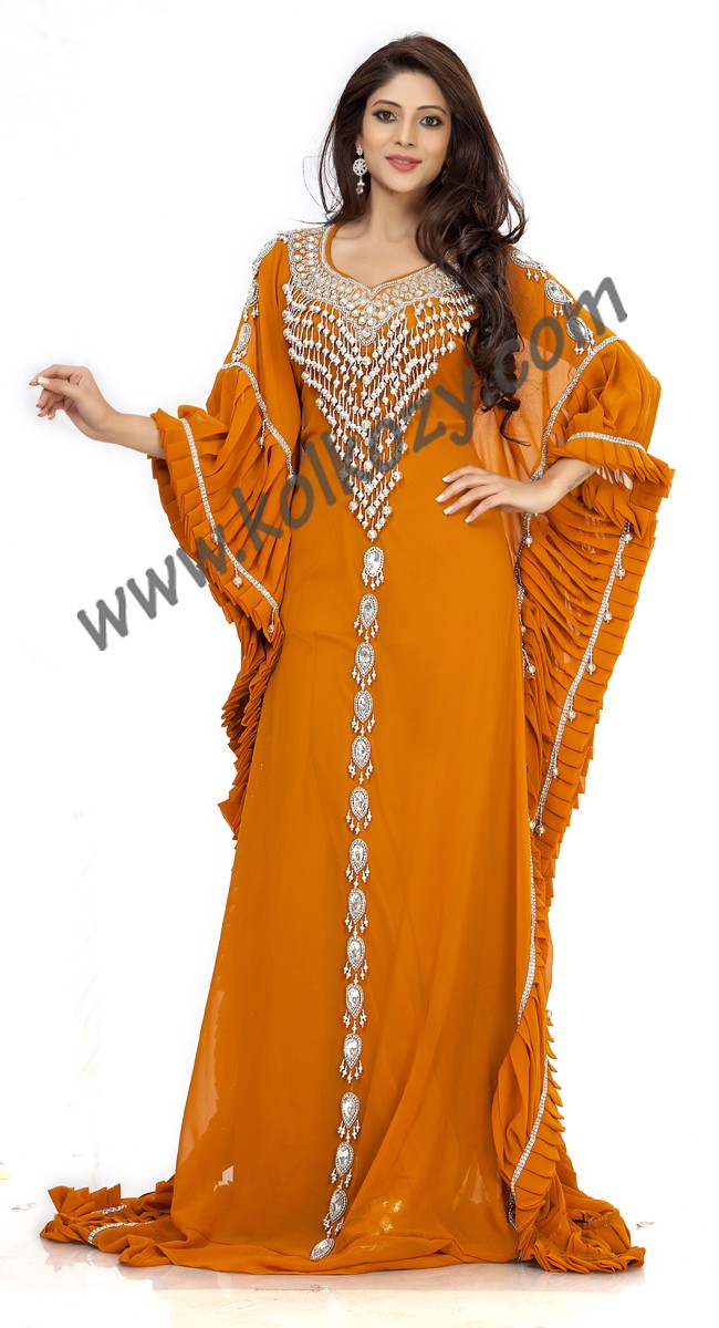 Beautiful Orange Color Designer Arabic Kaftan Dress