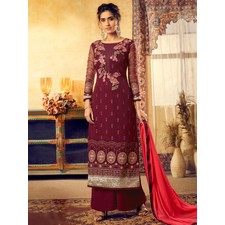 Maroon Viscose Georgette Partywear Palazzo Suit