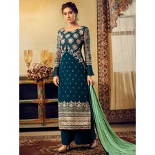 Teal Viscose Georgette Partywear Palazzo Suit