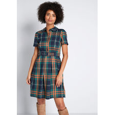On Your Radar Shirt Dress Green Plaid
