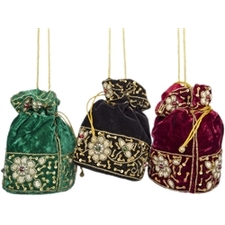 Velvet Potli Drawstring Bags with Zardozi Embroidery