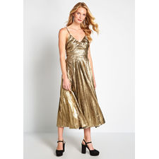 The Golden Hour Pleated Midi Dress Gold