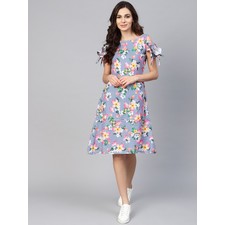 Enchanting Women White & Blue Floral Print Dress