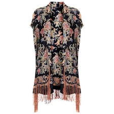 Black Jacquard Fringe Kimono