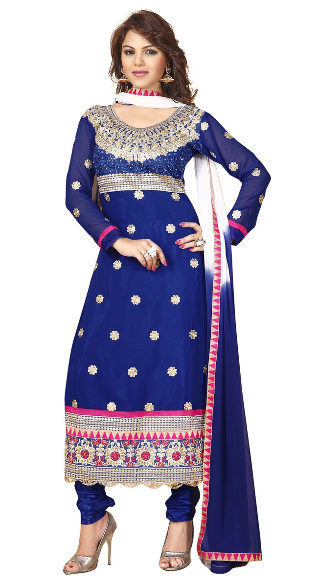 Embellish Blue Georgette Sa...