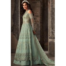 Powder Green Embroidered Salwar Suit/Anarkali Suit with Lehenga