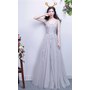 Applique Lace V-neck Long G...