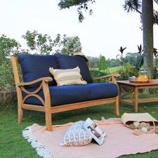 Solid Teak Wood Outdoor Loveseat with Navy Cushion