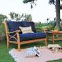 Solid Teak Wood Outdoor Loveseat with Navy Cushion