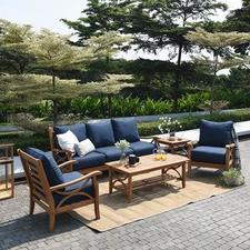 5 Piece Patio Conversation Set with Navy Cushion