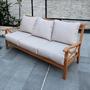 Solid Teak Wood Patio Sofa with Beige Cushion