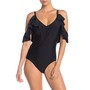  Ruffled Cold Shoulder One-Piece Swimsuit (Regular & Plus Size)