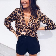 Vogue Women Leopard Print V-Neck Blouse Top