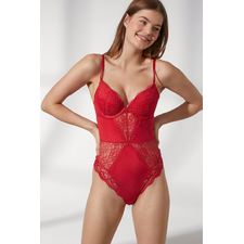 Lace Push-up Bodysuit - Red - Ladies 