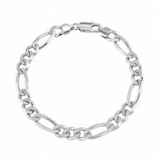 Sterling Silver 7.6mm Diamond Cut Figaro Link Bracelet