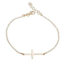 Sterling Silver Sideways Cross Yellow Gold Plated Extendable Bracelet
