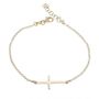 Sterling Silver Sideways Cross Yellow Gold Plated Extendable Bracelet
