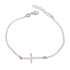 Sterling Silver Sideways Cross Rose Gold Plated Extendable Bracelet