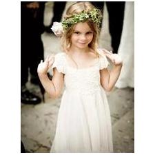 2018 Flower Girl Dresses Long A-line Lace Ivory Bowknot Chiffon JKF034