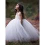 2017 Flower Girl Dresses Long Ball Gown Straps Hand-Made Flower Tulle JKF014