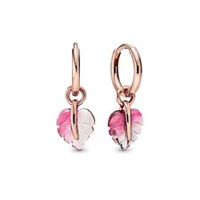  Rose&#153; Pink Murano Glass Leaf Hoop Earrings