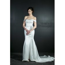 BELLA – Satin Off-Shoulder Mermaid Wedding Dresses with Detachable Skirt