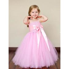 2017 Flower Girl Dresses Long Purpl Pink Bowknot Strapless Tulle JKF008
