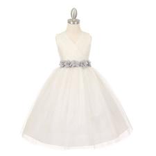 2017 Flower Girl Dresses Long V-neck Hand-Made Flower Scoop Tulle JKF010