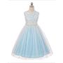 2017 Flower Girl Dresses Long White and Blue Lace Scoop Tulle JKF022