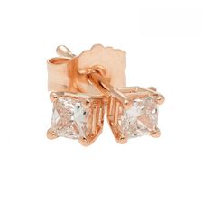 Rose Gold Princess Diamond Solitaire Stud Earrings 1/5ctw
