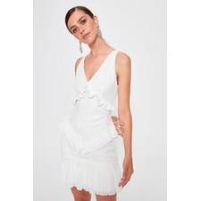 Women's Frill Ecru Short Dress