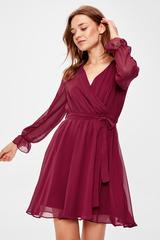 Women's Belted Claret Red D...