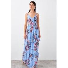 Women's Patterned Blue Evening Dress