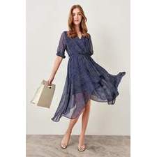 Women's Belted Striped Blue Dress