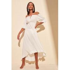 Women's Off Shoulders Ekru Viscose Beach Dress