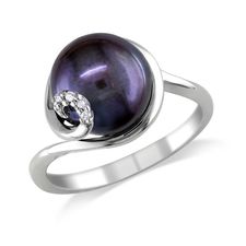 Black Freshwater Cultured Pearl and Diamond Sterling Silver Swirl Ring