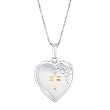 14k Gold Cross on Sterling Silver Heart Locket
