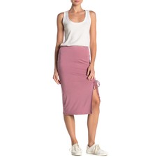  Ruched Side Slit Midi Skirt